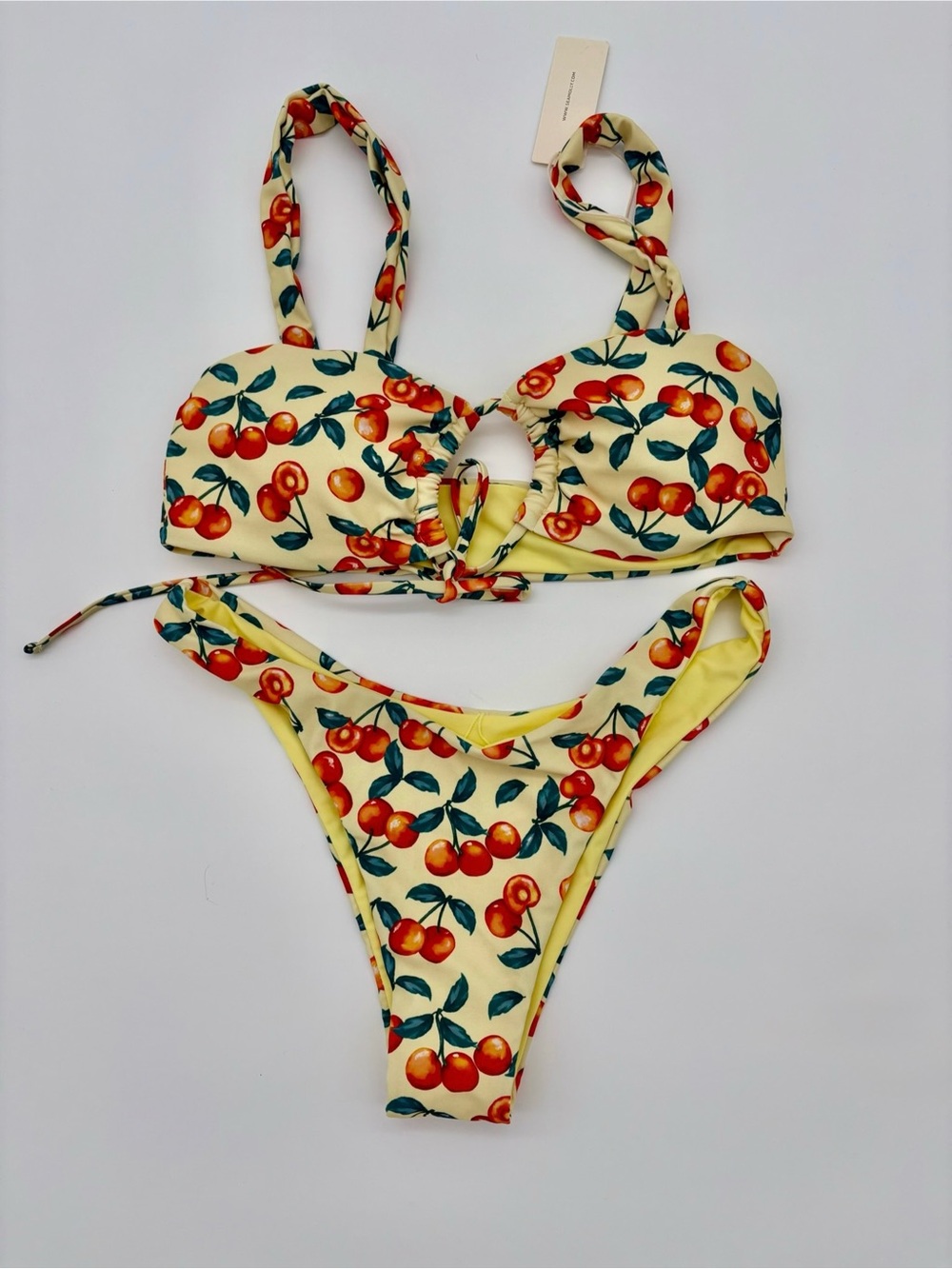 Cherry Print Yellow Bikini Set NWT